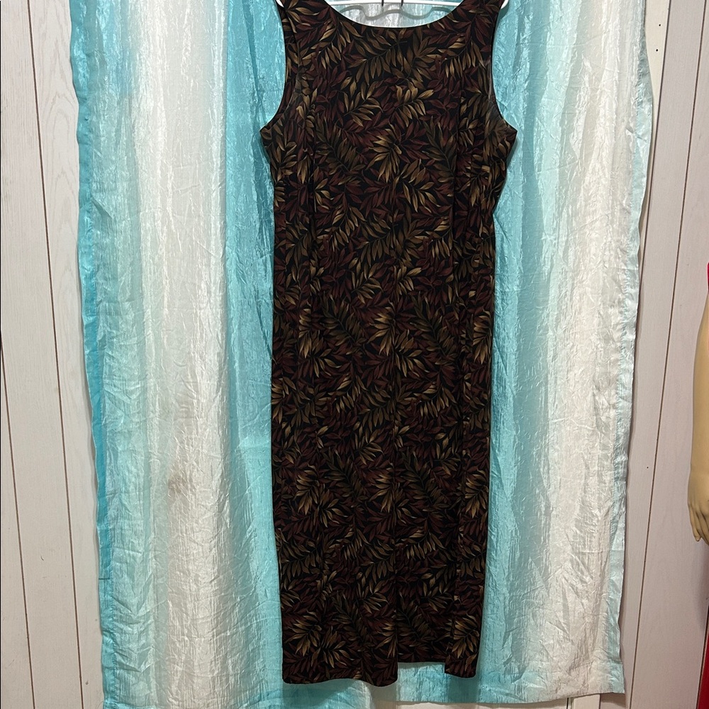 Studio I Leaf Print Midi Dress - Black and Brown